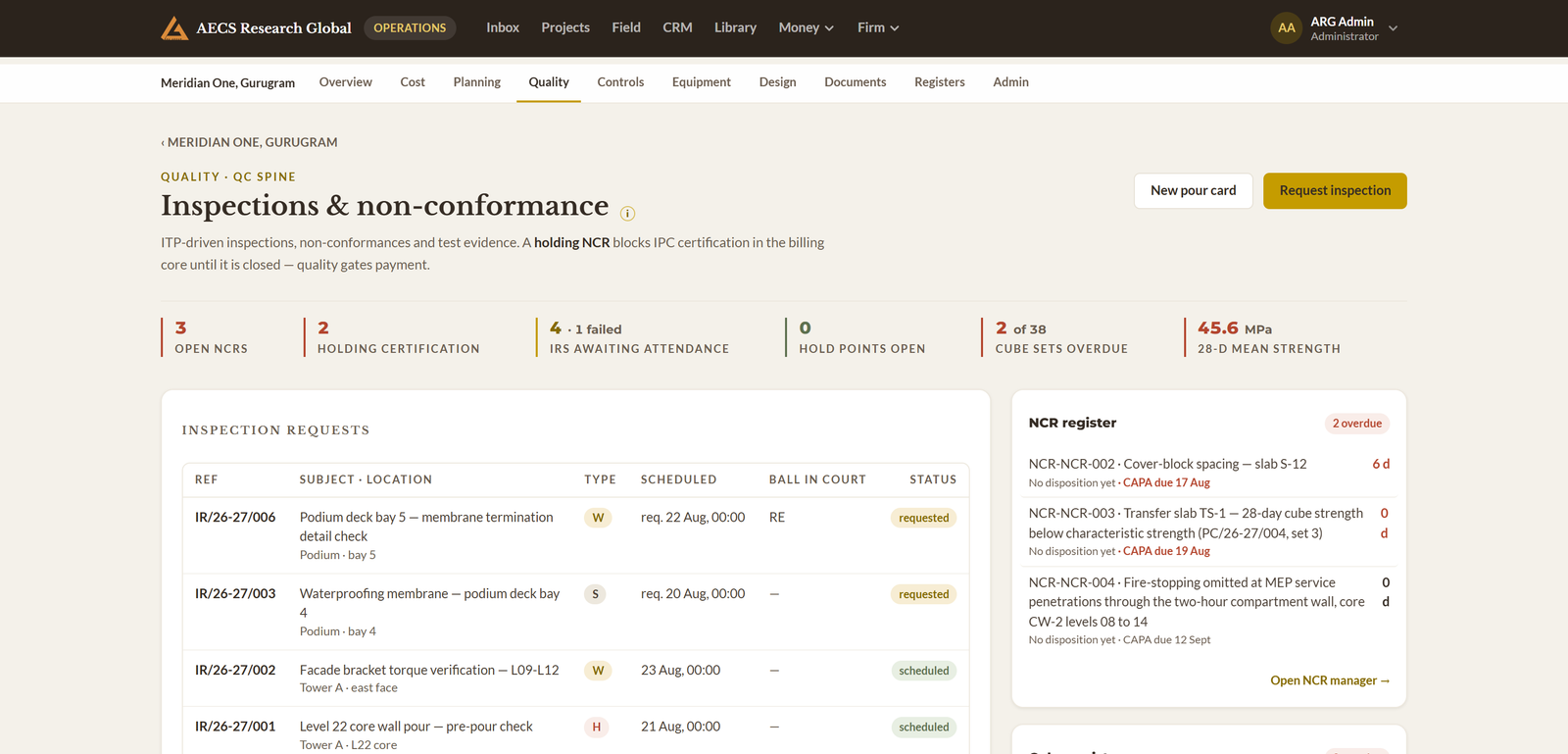 Module 07 · Quality, safety & snags — a screen from the ArgAssure application