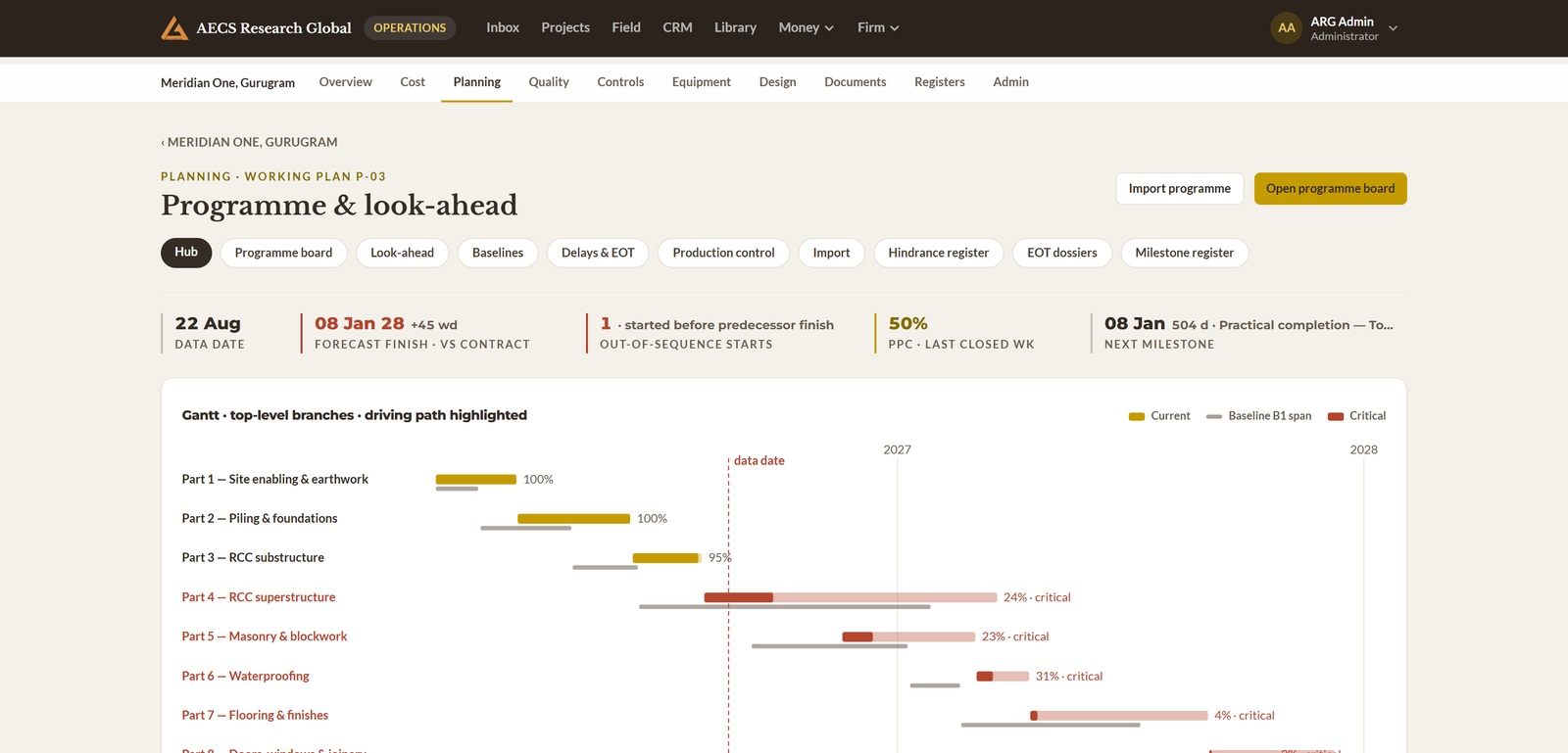 Module 08 · Programme, delay & EOT — a screen from the ArgAssure application
