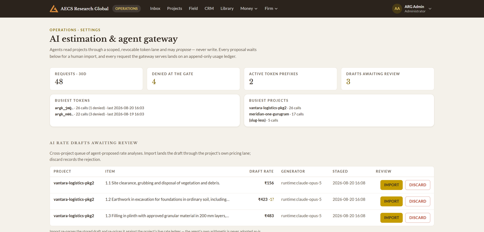 Module 09 · AI estimation for tender build-up — a screen from the ArgAssure application