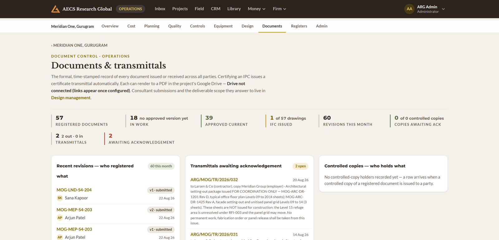 Module 01 · Design management — a screen from the ArgAssure application
