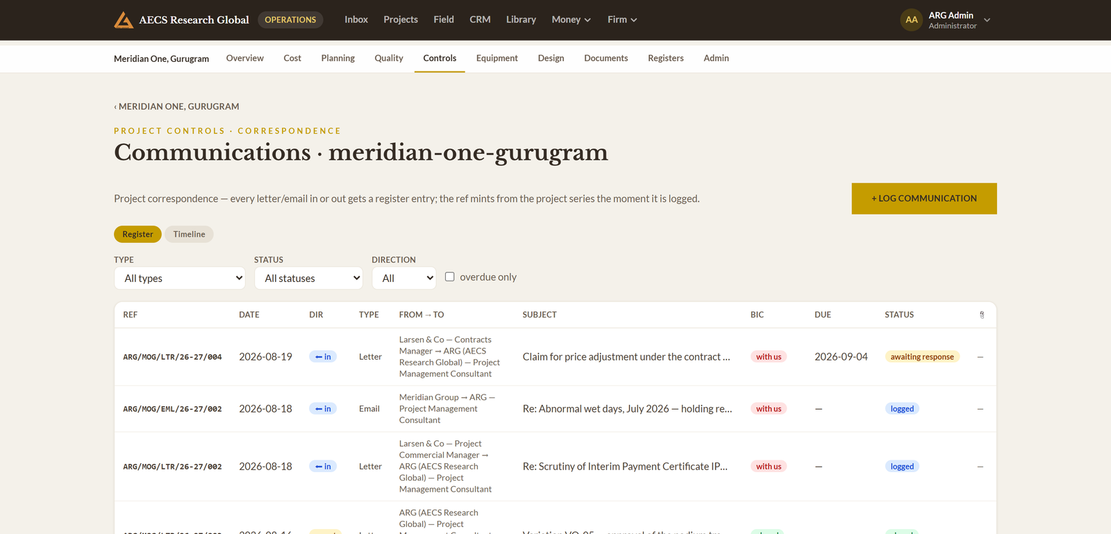 Module 11 · Communication register — a screen from the ArgAssure application