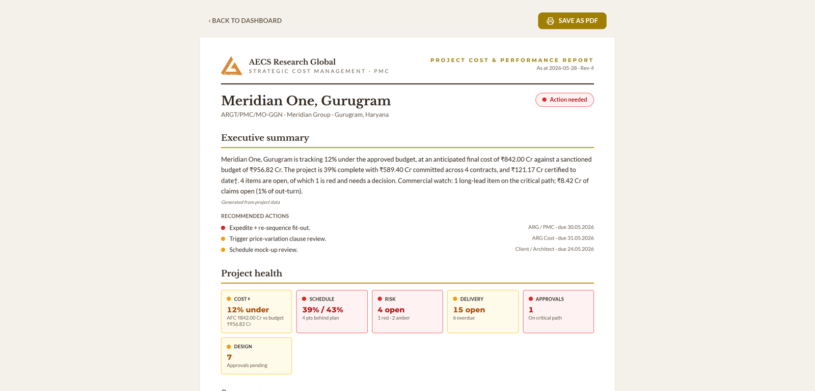 Module 04 · Board pack & RAG reporting — a screen from the ArgAssure application